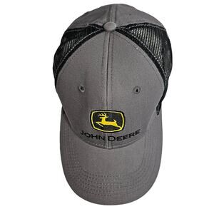 John Deere Logo Patch Hat Trucker Snapback Mesh Work Gray Black Farming Farm OS